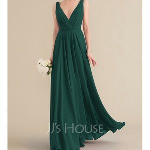 Dark Green JJs House A-Line V-neck Floor-Length Chiffon Dress